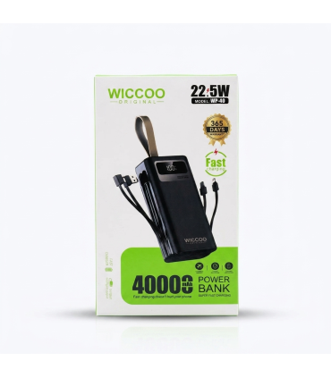پاوربانک WICCOO ORIGINAL مدل WP‑40 ظرفیت 40000 میلی‌آمپرساعت (22.5W)