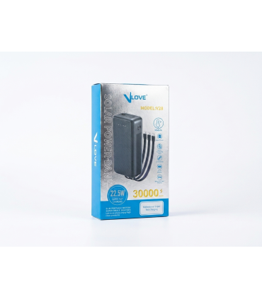 پاوربانک خورشیدی VLOVE مدل V28 ظرفیت 30000 میلی‌آمپرساعت (Solar + 22.5W)